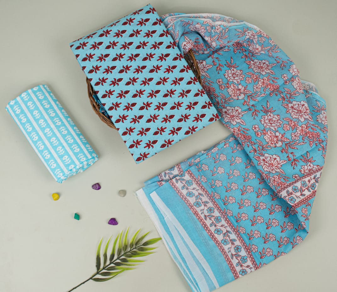Natural Hand Blocks Printed Cotton Mulmul Suit Set