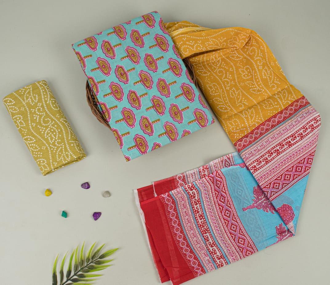 Natural Hand Blocks Printed Cotton Mulmul Suit Set