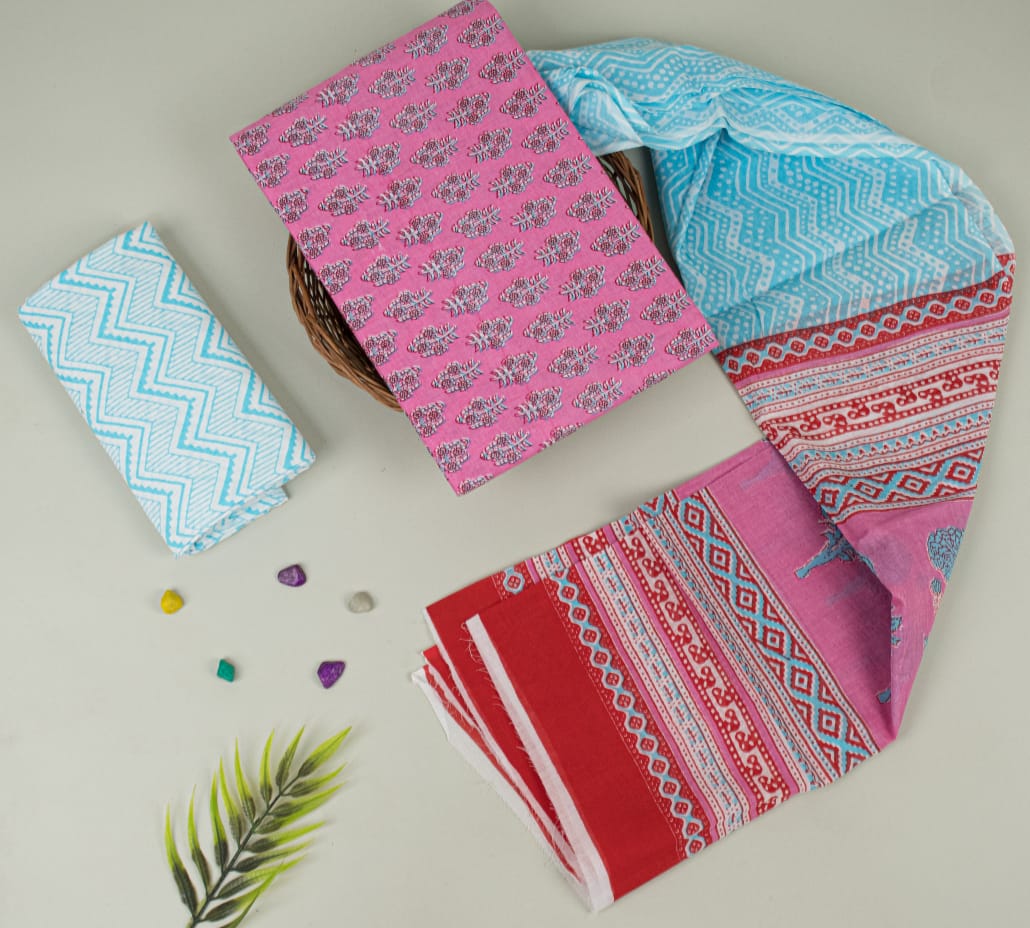 Natural Hand Blocks Printed Cotton Mulmul Suit Set