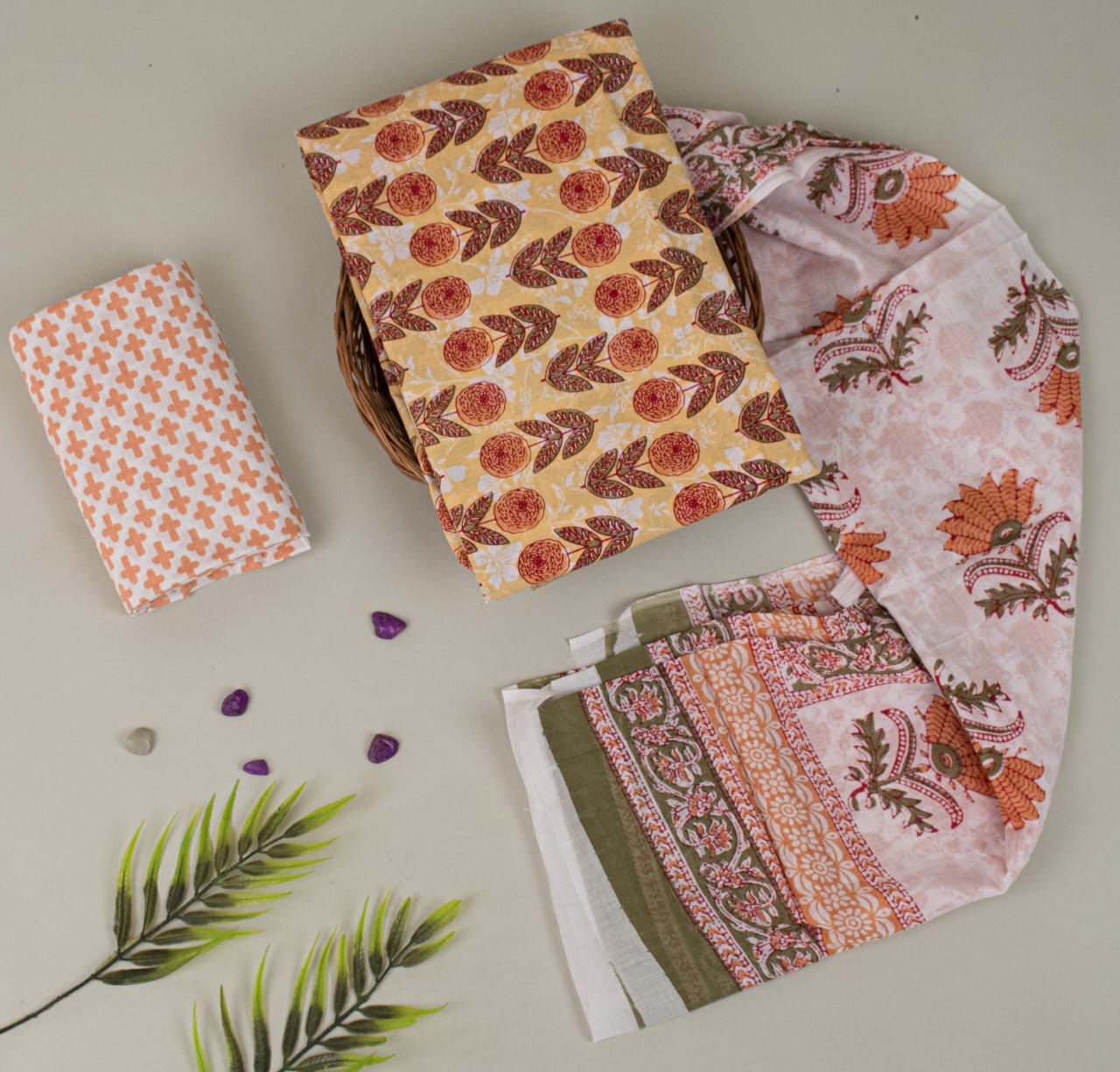 Natural Hand Blocks Printed Cotton Mulmul Suit Set