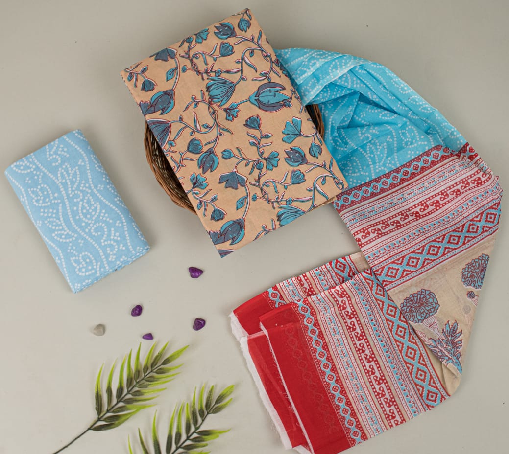 Natural Hand Blocks Printed Cotton Mulmul Suit Set