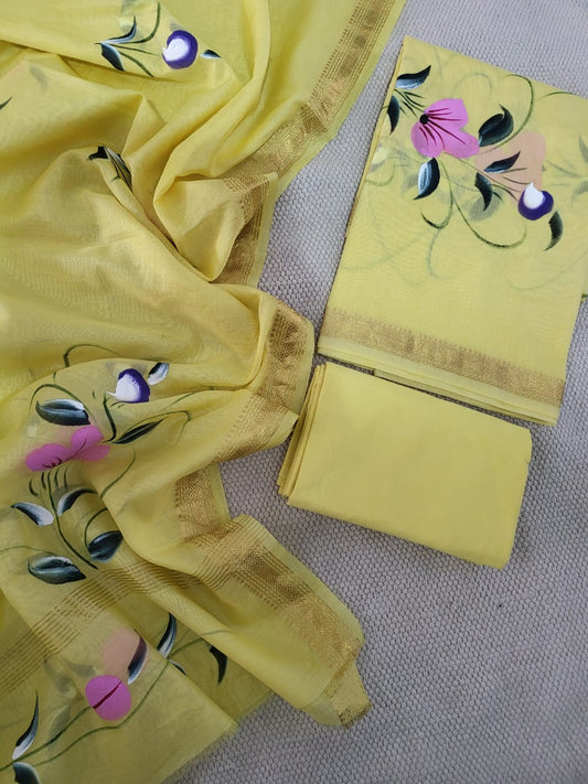 Hand Painted Maheshwari Silk suit