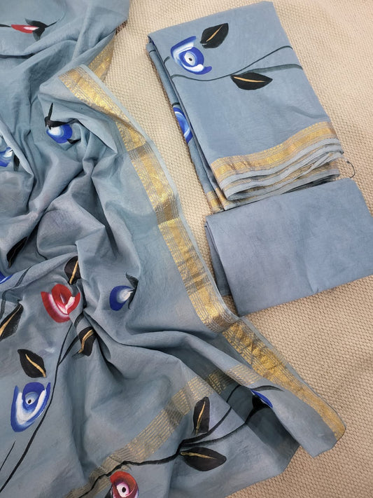 Hand Painted Maheshwari Silk suit