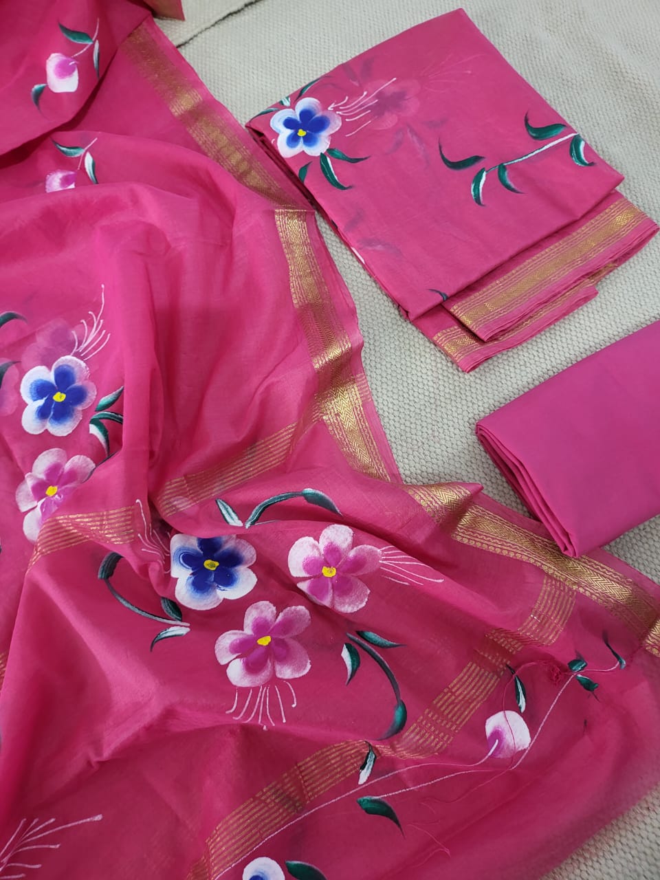 Hand Painted Maheshwari Silk suit