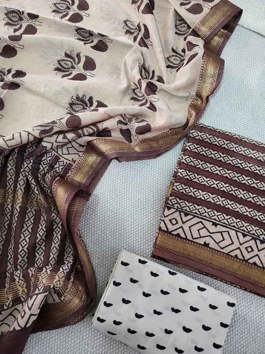 Hand Block  Maheshwari Silk suit