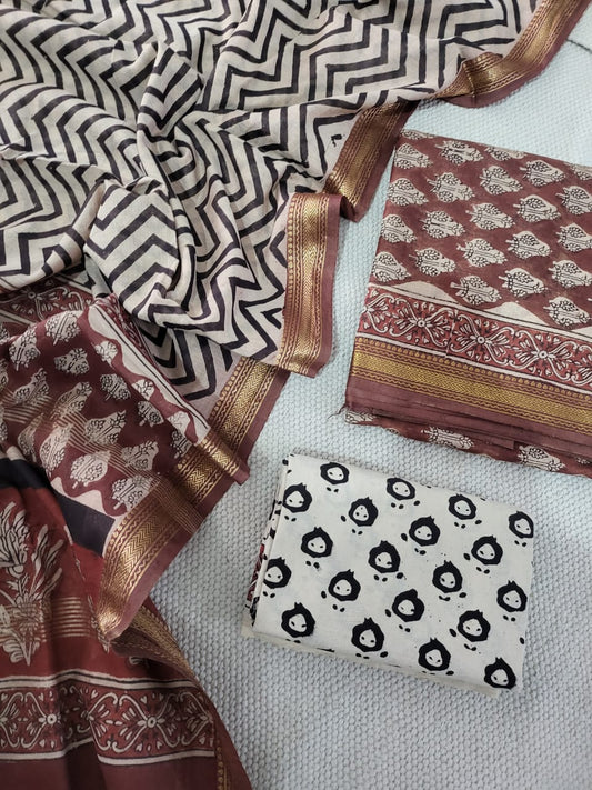 Hand Block  Maheshwari Silk suit