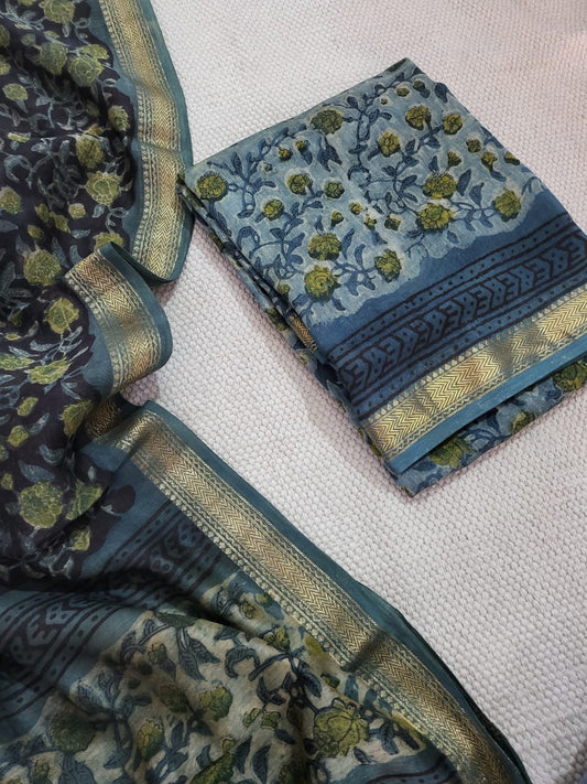 Vanaspati Ajrakh Maheshwari Silk Suit Material