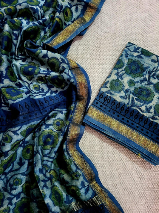 Vanaspati Ajrakh Maheshwari Silk Suit Material