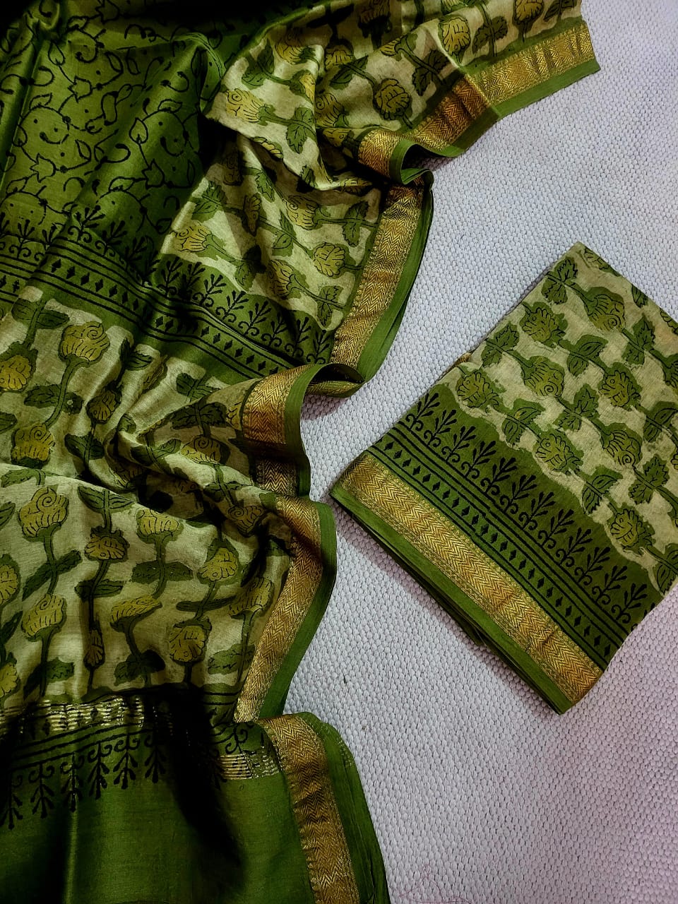 Vanaspati Ajrakh Maheshwari Silk Suit Material