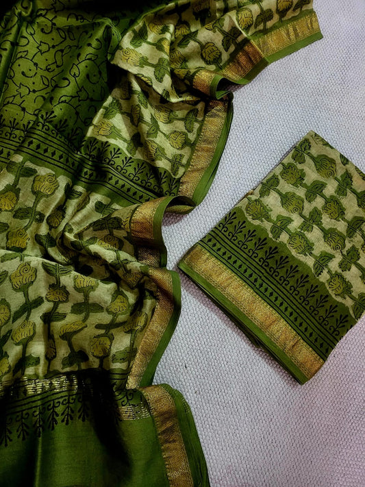 Vanaspati Ajrakh Maheshwari Silk Suit Material