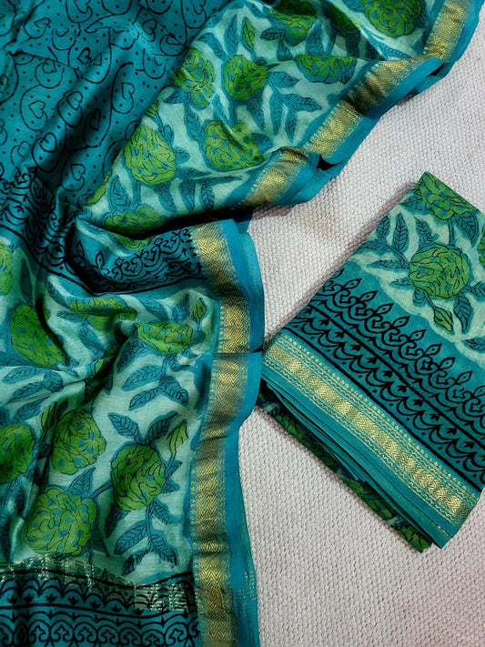 Vanaspati Ajrakh Maheshwari Silk Suit Material