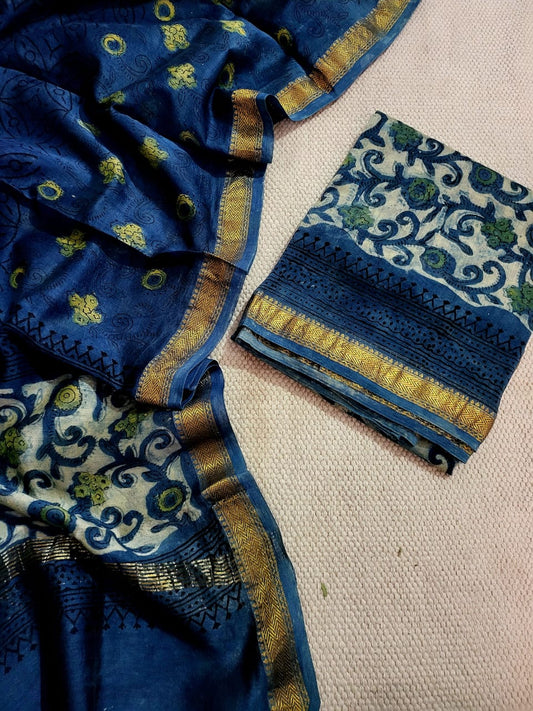 Vanaspati Ajrakh Maheshwari Silk Suit Material
