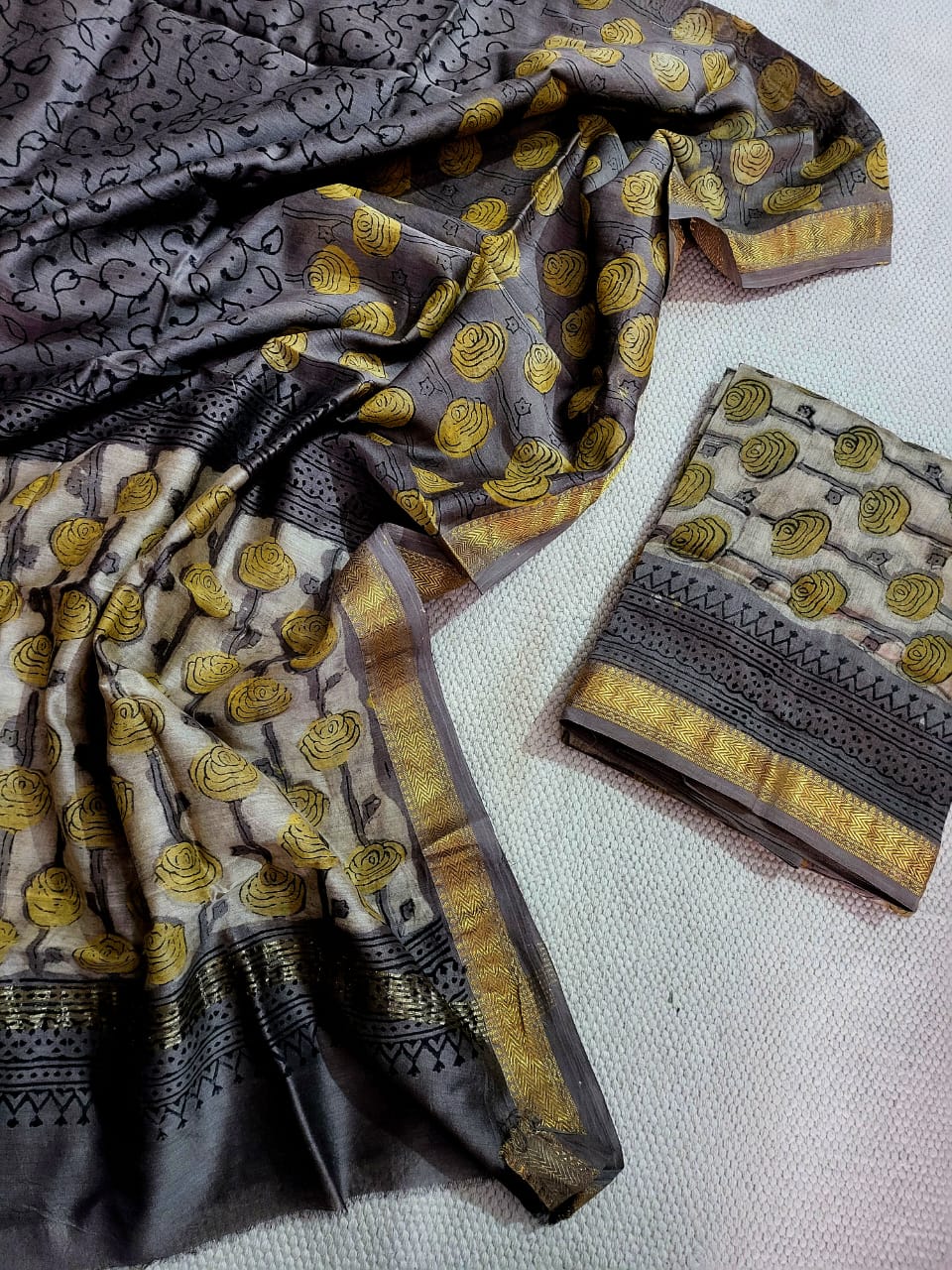 Vanaspati Ajrakh Maheshwari Silk Suit Material