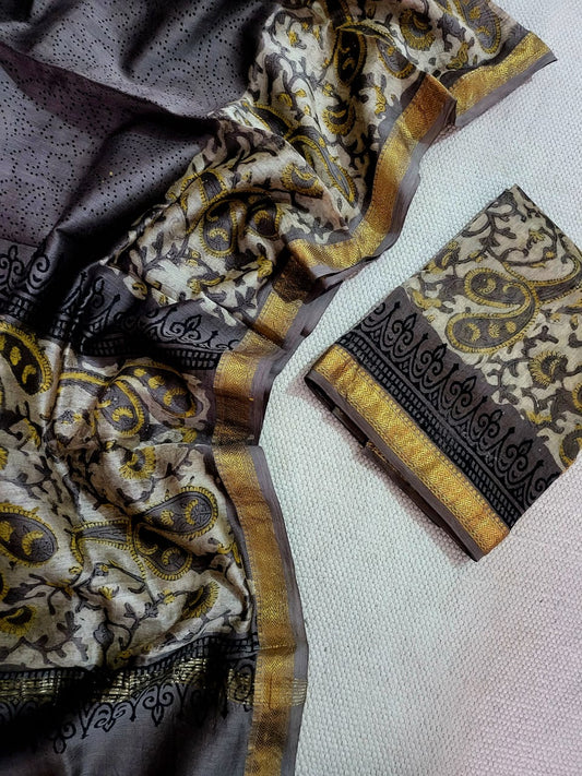 Vanaspati Ajrakh Maheshwari Silk Suit Material