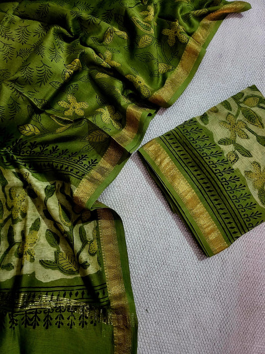 Vanaspati Ajrakh Maheshwari Silk Suit Material