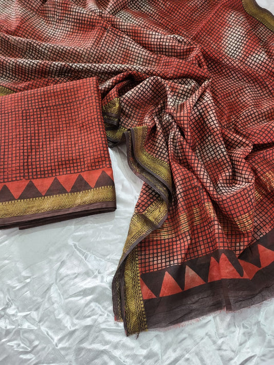 Vanaspati Ajrakh Maheshwari Silk Suit Material