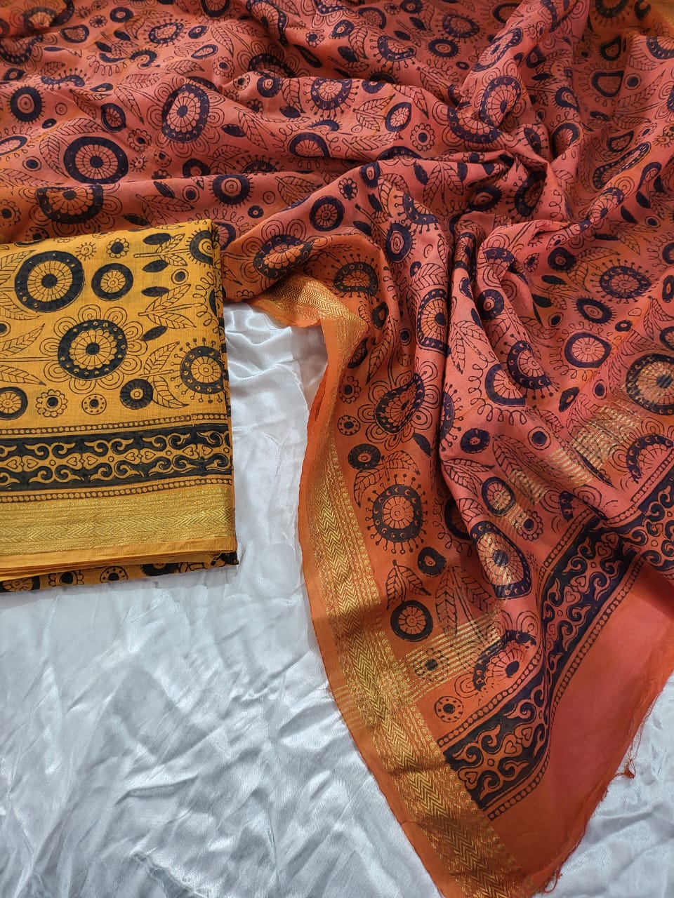 Vanaspati Ajrakh Maheshwari Silk Suit Material