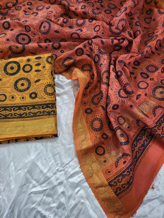 Vanaspati Ajrakh Maheshwari Silk Suit Material