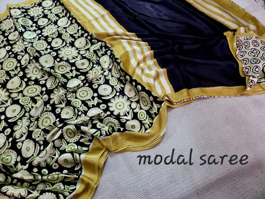 Exclusive Vanaspati Hand Blocks prints Modal Silk Saree
