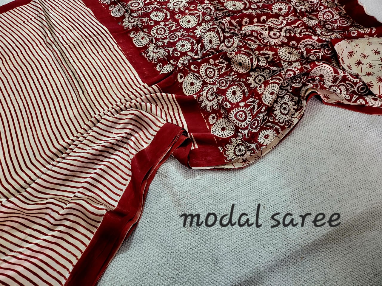 Exclusive Vanaspati Hand Blocks prints Modal Silk Saree