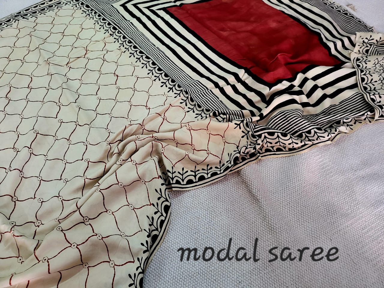 Exclusive Vanaspati Hand Blocks prints Modal Silk Saree