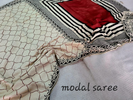 Exclusive Vanaspati Hand Blocks prints Modal Silk Saree