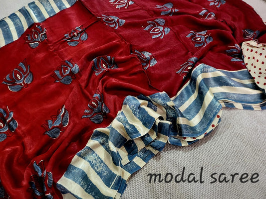 Exclusive Vanaspati Hand Blocks prints Modal Silk Saree