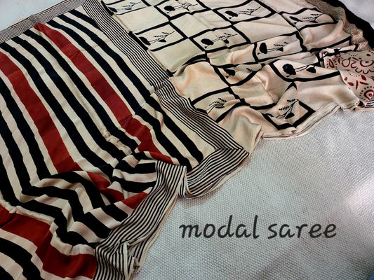 Exclusive Vanaspati Hand Blocks prints Modal Silk Saree