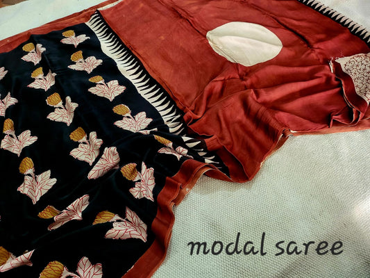 Exclusive Vanaspati Hand Blocks prints Modal Silk Saree