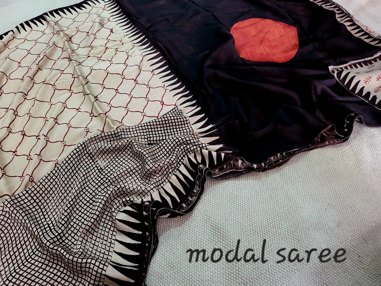 Exclusive Vanaspati Hand Blocks prints Modal Silk Saree