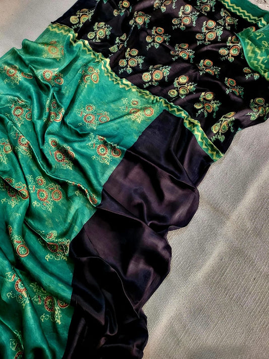 Exclusive Vanaspati Hand Blocks prints Modal Silk Saree