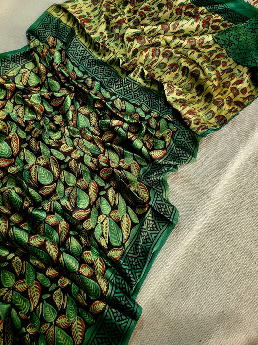 Exclusive Vanaspati Hand Blocks prints Modal Silk Saree