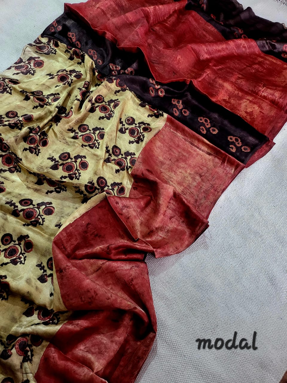 Exclusive Vanaspati Hand Blocks prints Modal Silk Saree