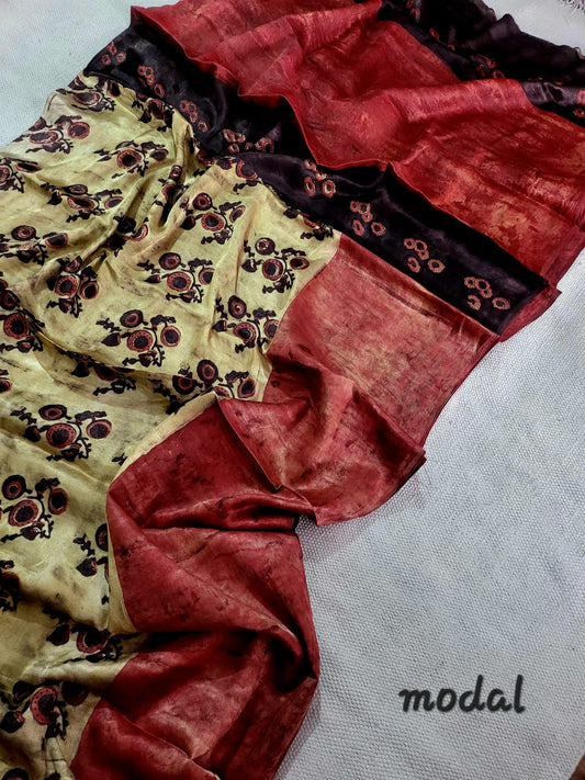 Exclusive Vanaspati Hand Blocks prints Modal Silk Saree