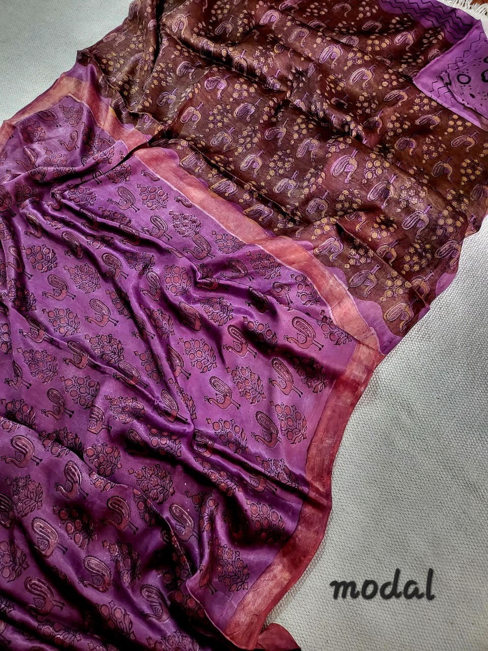 Exclusive Vanaspati Hand Blocks prints Modal Silk Saree