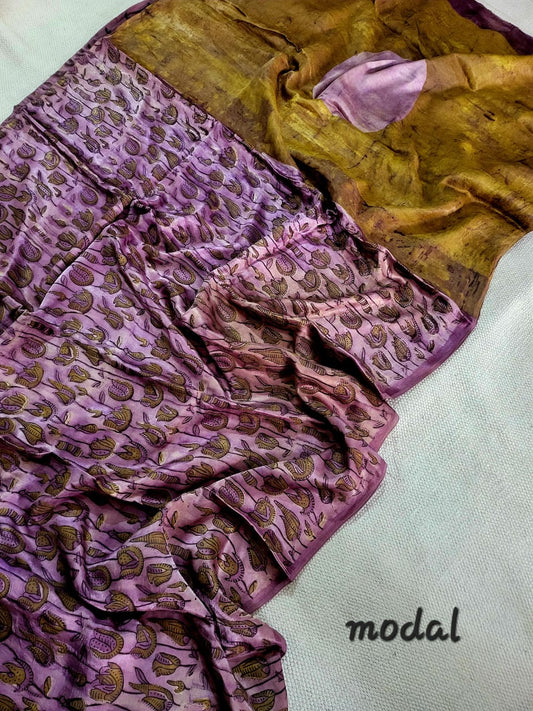 Exclusive Vanaspati Hand Blocks prints Modal Silk Saree