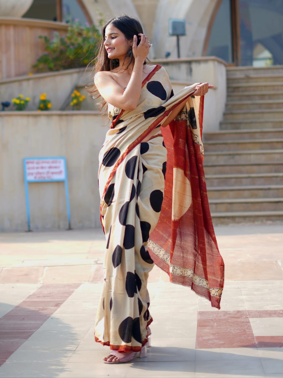 Ajrakh Prints Chanderi Silk Saree