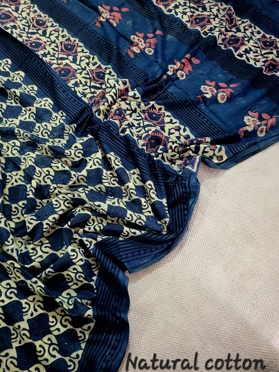 Nashpal dyes Ajrakh Prints Pure Mul Cotton sarees