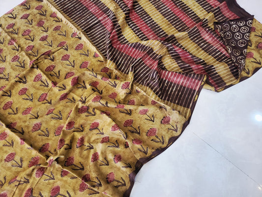 Nashpal dyes Ajrakh Prints Pure Mul Cotton sarees