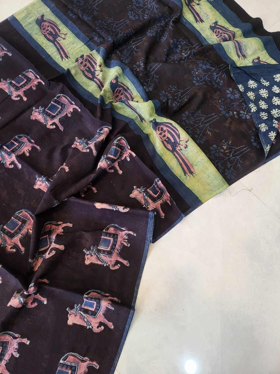 Nashpal dyes Ajrakh Prints Pure Mul Cotton sarees