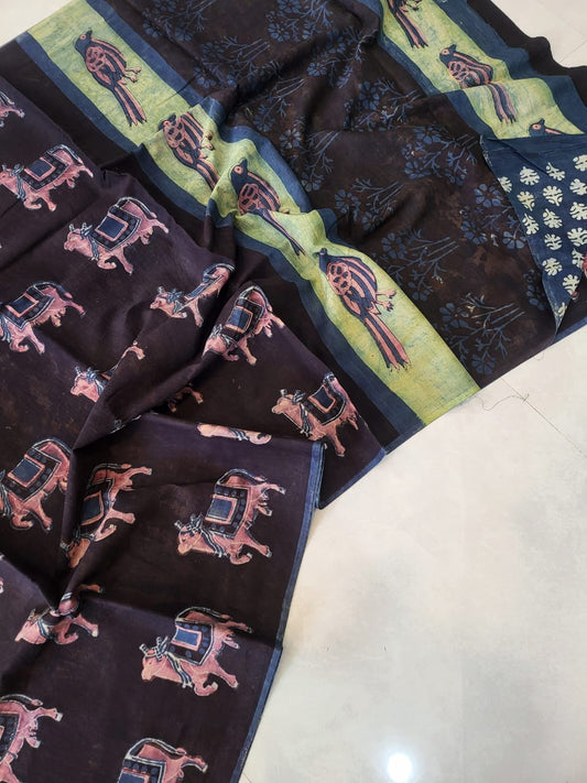 Nashpal dyes Ajrakh Prints Pure Mul Cotton sarees