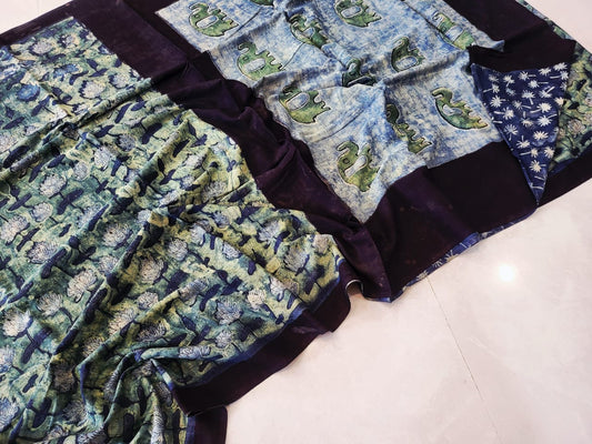 Nashpal dyes Ajrakh Prints Pure Mul Cotton sarees