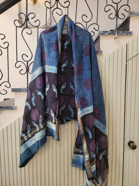 Nashpal Ajrakhs Maheshwari Silk Suit Material