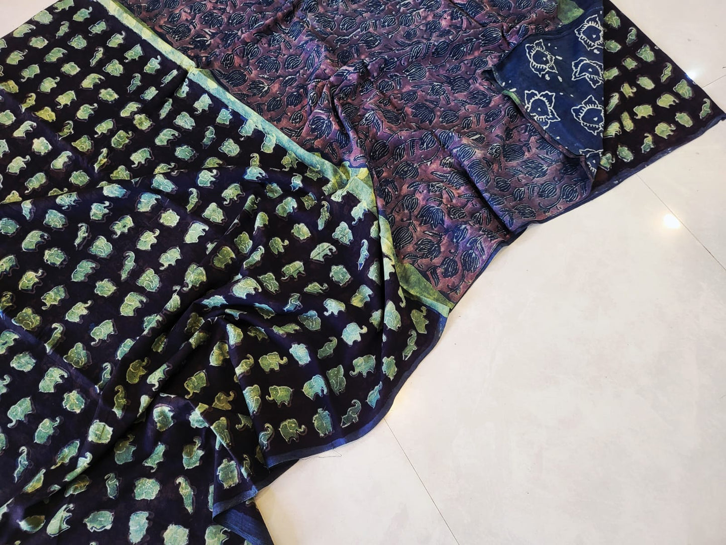 Nashpal dyes Ajrakh Prints Pure Mul Cotton sarees