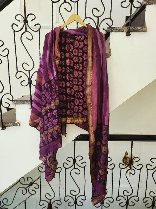 Nashpal Ajrakhs Maheshwari Silk Suit Material