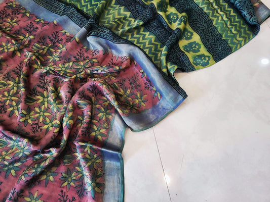 Vanaspati Hand Blocks prints Modal Silk Saree