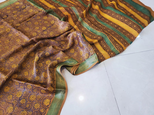 Vanaspati Hand Blocks prints Modal Silk Saree