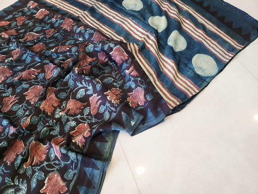 Vanaspati Hand Blocks prints Modal Silk Saree