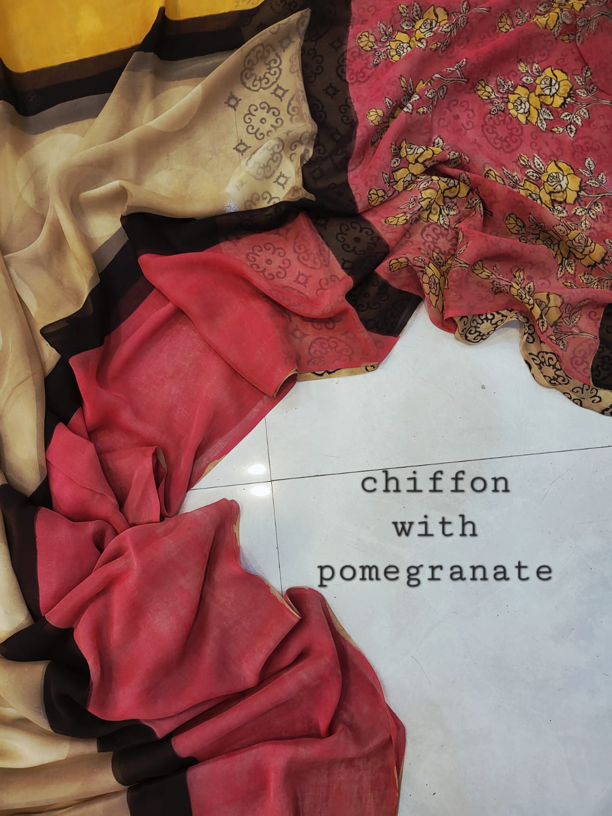 Nashpal pomegranate Double diamond chiffon saree