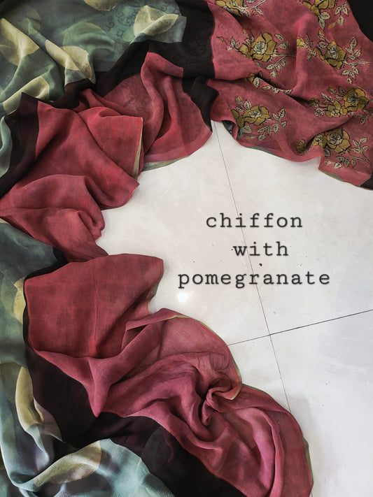Nashpal pomegranate Double diamond chiffon saree